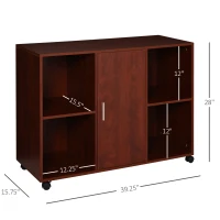 Vinsetto Mobile File Cabinet and Printer Stand for Home Office, Mobile Printer Table with 4 Open Storage Shelves, Door Cabinet, Wheels, Brown(m-3)
