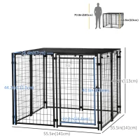 PawHut Outdoor Dog Kennel, Lockable Pet Playpen Crate with Top Cover, Black(m-3)