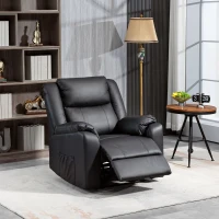 HOMCOM PU Leather Reclining Chair, Recliner Chair for Living Room with Footrest and 2 Side Pockets, Black(m-8)