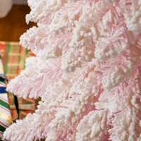 HOMCOM 7ft Snow-Flocked Artificial Christmas Tree, Slim Pencil Xmas Tree with 490 Realistic Branches, Metal Base, Pink(m-9)
