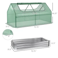 Outsunny 6 x 3 x 1ft Raised Garden Bed with Mini Greenhouse, Galvanized Raised Garden Bed with Cover for Herbs and Vegetables, Small Greenhouse for Patio Garden Balcony, Green and Silver(m-3)