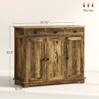 HOMCOM Kitchen Storage Cabinet, Sideboard Floor Cupboard with Solid Wood Top, Adjustable Shelf, and 3 Drawers, Brown(m-3)