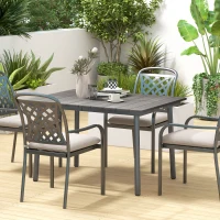 Outsunny 47" Outdoor Dining Table with Umbrella Hole, Aluminium Frame, HDPE Table Top, Slatted Design for Backyard, Dark Grey(m-8)