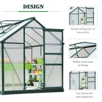 Outsunny 6' x 8' Outdoor Greenhouse with Rain Gutter and Roof Vent for Patio Backyard Dark Green(m-5)
