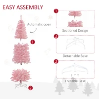 HOMCOM 6FT Pop-up Artificial Christmas Tree Holiday Xmas Holiday Pencil Tree Decoration with Automatic Open for Home Party, Pink(m-6)