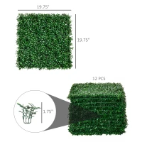Outsunny 12PCs Grass Wall Panels, 20" x 20" Artificial Grass Wall Decor, Greenery Backdrop Panels Wall for Outdoor, Indoor, Garden, Fence, Backyard, Dark Green(m-3)