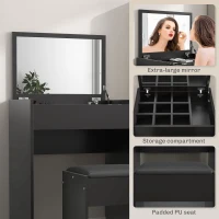 HOMCOM Modern Vanity Set with Makeup Table and Cushioned Stool, Dressing Table with Flip Top and Mirror for Bedroom, Black(m-6)