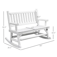 Outsunny 2-Person Wood Rocking Chair with Log Design, Heavy Duty Loveseat with Wide Curved Seats for Patio, Backyard, Garden, White(m-3)