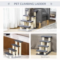 PawHut Cat Trees 4 Tier Pet Stairs Dog Cat 4 Steps Kitty Scatching Post Cat Scratch Furniture Dark Grey(m-6)