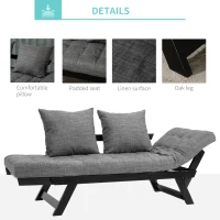 HOMCOM Single Person 3 Position Convertible Chaise Lounger Sofa Bed with 2 Large Pillows and Oak Frame, Dark Gray(m-7)