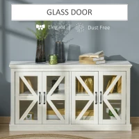 HOMCOM Sideboard Buffet Cabinet, Glass Door Credenza, Coffee Bar Cabinet with Adjustable Shelf, White(m-5)