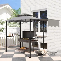 Outsunny 8' x 5' Grill Gazebo, Double Tiered Barbecue Grill Gazebo Shelter with Side Awning, 2 Side Shelves, 6 Hooks, Light Grey(m-8)