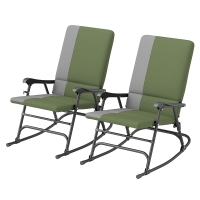 Outsunny Outdoor Rocking Chairs Set of 2, Folding Rocking Chair Set, 400 lbs. Capacity, Wide Seat, Padded High Back, Dark Green