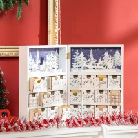 HOMCOM Wooden Christmas Advent Calendar Book, Table Holiday Decoration with 24 Countdown Drawers, for Kids and Adults, White(m-7)