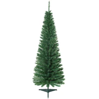 HOMCOM 5' Artificial Pencil Christmas Tree, Slim Xmas Tree with 294 Realistic Branch Tips and Plastic Stand, Green(m-11)