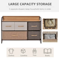 HOMCOM 5-Drawer Dresser, 2-Tier Storage Tower with Steel Frame for Bedroom, Nursery Room, Multicolored(m-5)