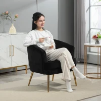 HOMCOM Fabric Armchair, Modern Accent Chair with Gold Metal Legs for Living Room, Bedroom, Home Office, Black(m-6)