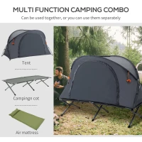 Outsunny Camping Tent Cot, Multifunctional Folding Tent Combo, Portable Off-Ground Tent Shelter with Self-Inflating Air Mattress and Carry Bag for 1 Person(m-4)