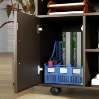 HOMCOM Mobile Printer Stand, Printer Cart with Storage Cupboard, 3 Open Shelves and 4 Rolling Wheels for Home Office, Coffee(m-7)