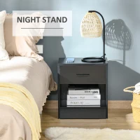 HOMCOM Modern Side Table with Drawer and Storage Shelf, End Table for Living Room, Black Wood Grain(m-7)