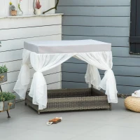 PawHut Wicker Dog House for Indoor Outdoor, Elevated Pet Sofa, Rattan Cat Bed for Garden Patio, Weatherability Roof for Medium-Sized Dogs, Grey(m-8)