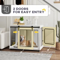PawHut 39" Dog Crate Furniture with Sliding Barn Door, Furniture Style Dog Cage End Table for Large Dogs, White(m-6)