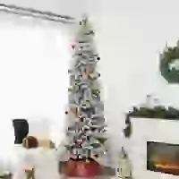 HOMCOM 9ft Pencil Christmas Tree, Flocked Tree with 1277 Branch Tips and Metal Base for Home, Indoor, Holiday(m-9)