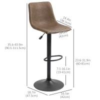 HOMCOM Adjustable Counter Height Bar Stools Set of 2, 360° Swivel Kitchen Counter Stools Dining Chairs with Backs, Vintage Leather, Brown(m-3)
