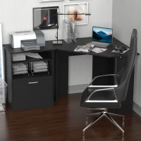 HOMCOM Computer Desk with Printer Cabinet, L-Shaped Corner Desk with Storage, Study PC Workstation for Home Office, Black(m-2)