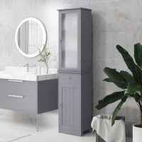 kleankin Tall Bathroom Cabinet, Narrow Storage Cabinet with Acrylic Door, Drawer, and 3 Shelves, Gray(m-10)