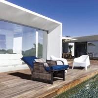 Outsunny Outdoor Recliner Chair with Cushion, Rust-Resistant Aluminum Frames PE Wicker Patio Lounge Chaise Chair with Adjustable Reclining Backrest and Footrest, Pillow, Dark Blue(m-10)