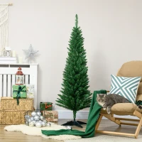 HOMCOM 5FT Decorated Christmas Tree, Pencil Christmas Tree with 294 Realistic Branch Tips and Plastic Stand, Light Green(m-10)