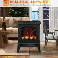 HOMCOM Electric Fireplace Heater, Freestanding Fireplace Stove with Realistic Flame and Overheat Protection, 750W/1500W, Black(m-9)