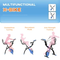 Soozier 3 in 1 Folding Exercise Bike, Foldable Stationary Bike with 8-Level Magnetic Resistance, Adjustable Seat, Blue(m-9)