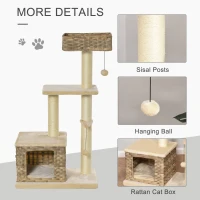 PawHut Cat tree Tower Climbing Kitten Activity Center Furniture with Sisal Scratching Post Rattan Condo Perch Hanging Balls 23.5" x 15.75" x 43"(m-5)