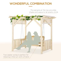 Outsunny Patio Swing Chair with Pergola, 2-Person Wooden Gazebo Swing Bench Sun Shelter for Garden, Poolside, Backyard, Deck(m-6)