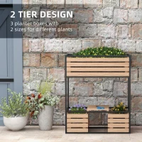 Outsunny Elevated Planter Box, Wooden Raised Garden Bed with Storage Shelf for Flowers, Vegetables, Herbs, Light Brown(m-4)