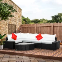 Outdoor Wicker Sectional Sofa Set - Cushioned Patio Set with Quarter Round Coffee Table(m-1)