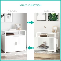 PawHut Wooden Cat Litter Box Enclosure Furniture with Adjustable Partition, Cat Washroom End Table with Open Shelf, White(m-6)