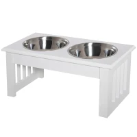 PawHut 6" Height Small Puppy Dog Feeding Station for Messy Pets, Stainless Steel Elevated Dog Bowls with Modern Wooden Frame, Dog Food Stand Pet Feeding Station, White(m-11)