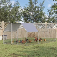 PawHut Large Chicken Coop Metal Chicken Run with Waterproof and Anti-UV Cover, Flat Shaped Walk in Fence Cage Hen House for Outdoor and Yard Farm Use, 1" Tube Diameter, 9.2' x 18.7' x 6.4'(m-2)