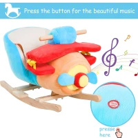 Qaba Baby Rocking Horse Plane Design Plush Stuffed Rocking Chair, Wooden Rocking Horse with Sound, Seat Belt for Boys and Girls Gift, Red(m-6)