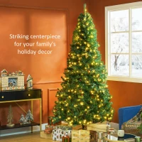 HOMCOM 7.5 FT Tall PreLit Artificial Christmas Tree with Realistic Branches, 500 Warm White LED Lights and 1346 Tips, Green(m-4)