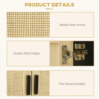 HOMCOM Kitchen Sideboard Cabinet with 3 Rattan Doors, Adjustable Shelves and Handles for Living Room, Hallway, Natural(m-7)