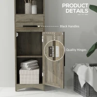 HOMCOM Farmhouse Tall Slim Bathroom Storage Cabinet with Recessed Drawer, Narrow Cabinet with Barn Door, Weathered Gray Oak(m-7)