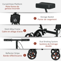 HOMCOM Steerable Knee Walker, Foldable Knee Scooter with Dual Braking System, Adjustable Height, Crutch Alternative, Black(m-6)