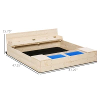 Outsunny Kids Wooden Sandbox w/ Two Plastic Boxes Foldable Bench Seat Waterproof Cover Bottom Liner Storage Space(m-3)