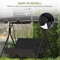 Outsunny 2/3 Seater Swing Canopy Replacement, Outdoor Swing Seat Top Cover, UV50+ Sun Shade (Canopy Only), Black(m-5)