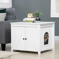 PawHut Cat Litter Box Enclosure with Openable Top, Cat Washroom Storage Side Table with Double Doors, Zinc Alloy Handles, for Indoor Use, White(m-8)