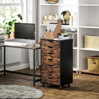 Vinsetto 7-drawer Vertical File Cabinet for Home Office, Storage Cabinet with Wheels, 18.7"x15.6"x35.4", Rustic Brown(m-8)